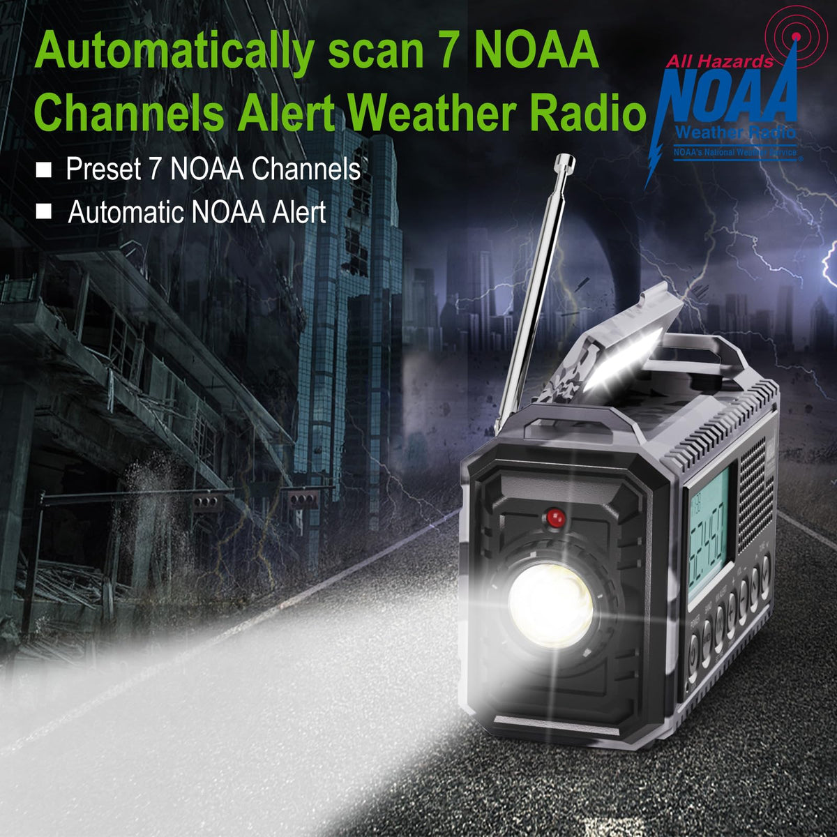 Raynic Emergency Radio, 5000mAh, Solar Hand-Crank AM/FM/SW/NOAA, Charger & Flashlight