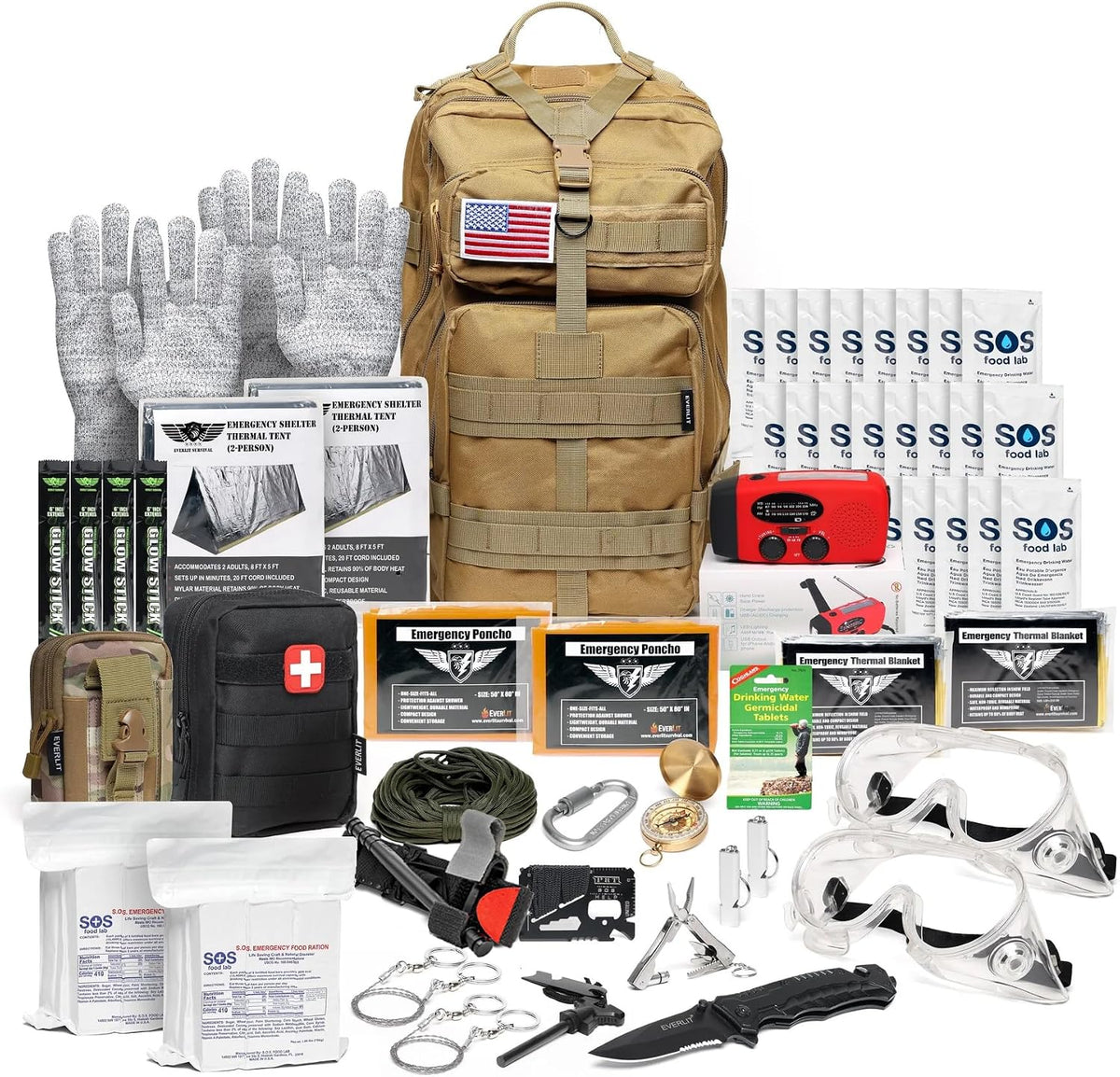 EVERLIT 72-Hour Emergency Bug Out Bag Survival Kit for Earthquakes, Hurricanes & Floods
