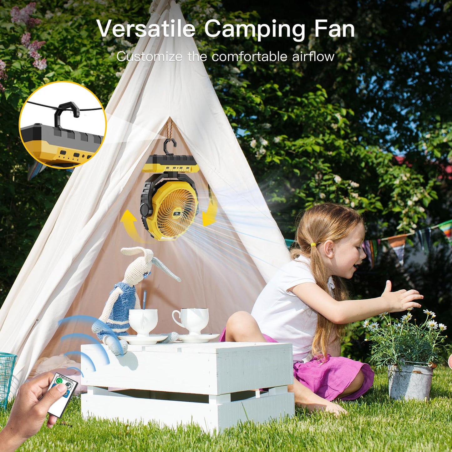 FRIZCOL 3-in-1 Camping Fan - Portable Fans Rechargeable - 24000mAh Battery Powered Fan with Light & Remote for Indoor, Outdoor, Tent, Travel, Fishing, Jobsite, Gifts for Men Dad Him - Orange