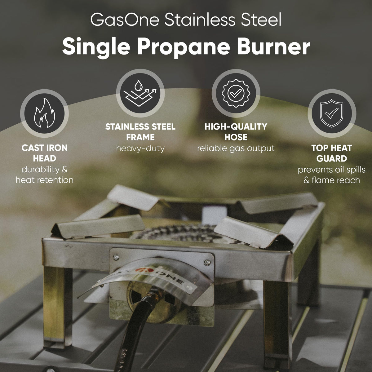 GasOne High-Pressure Propane Burner with Heat Shield & Guard for Outdoor Cooking