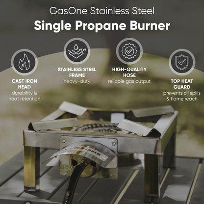 GasOne High-Pressure Propane Burner with Heat Shield & Guard for Outdoor Cooking