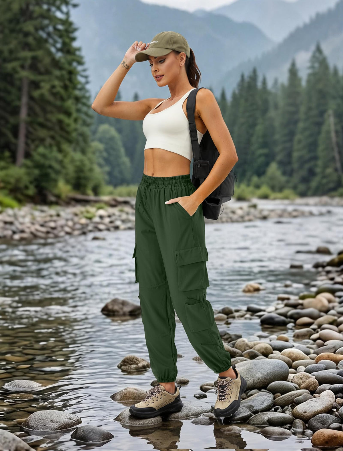 COPYLEAF Parachute Cargo Pants Women with 6 Pockets Quick Dry Hiking Pants