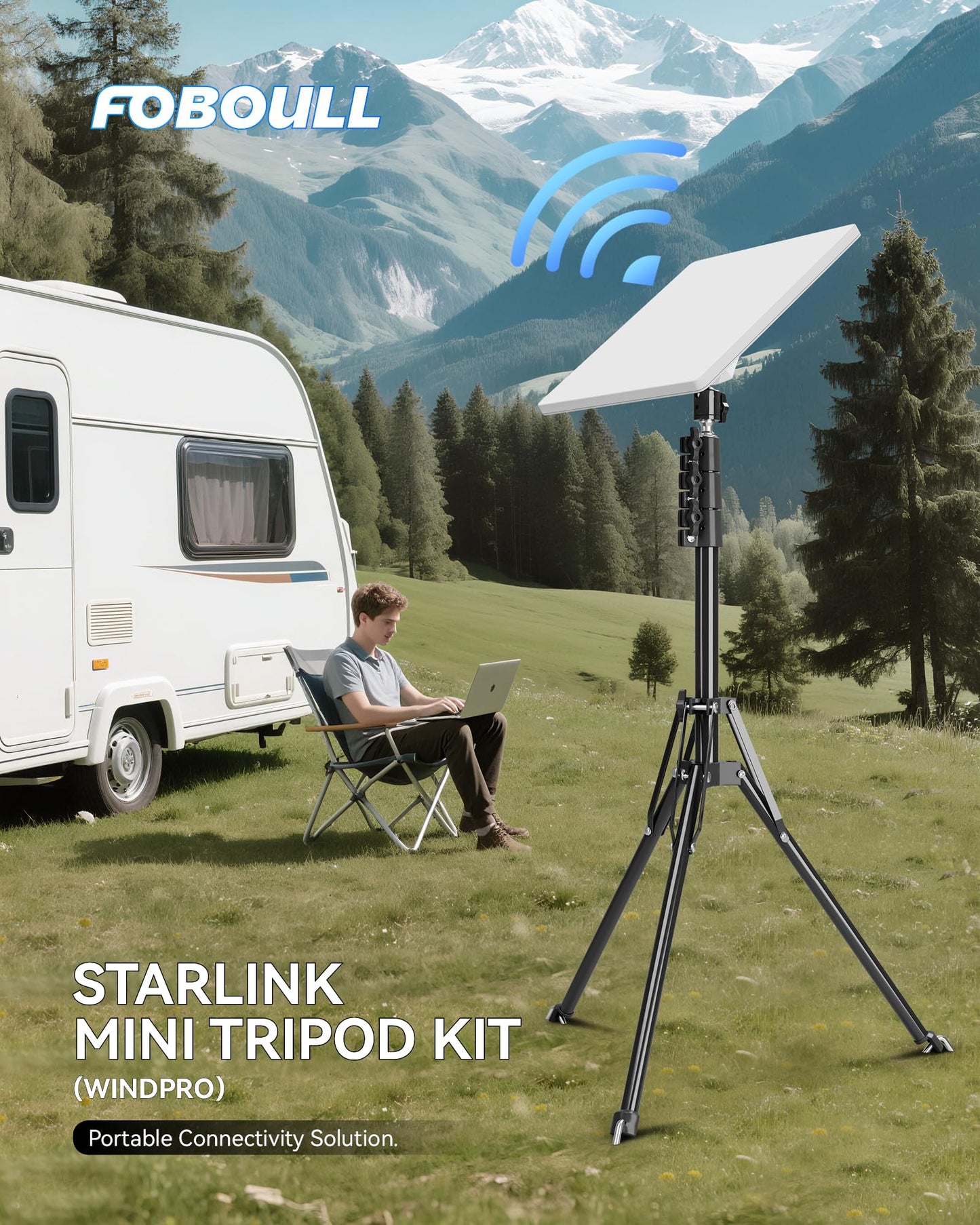 Starlink Mini Tripod Mount Kits, WindPro Wind-Resistant Design, Adjustable Height and Angle Tripod Mounting Kit with Starlink Mini Satellite for Camping and RV Travel