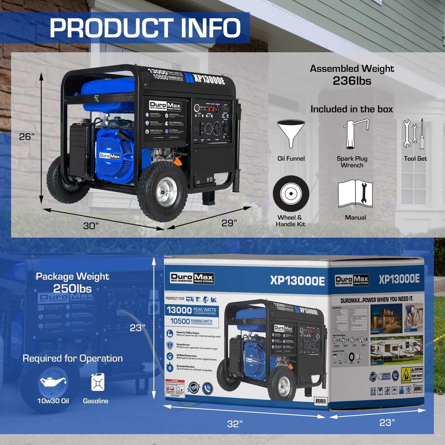 DuroMax XP12000EH 12,000-Watt Dual Fuel Portable Generator – Gas & Propane, Electric Start, Whole Home Backup Power, Transfer Switch Ready, RV & Emergency Ready