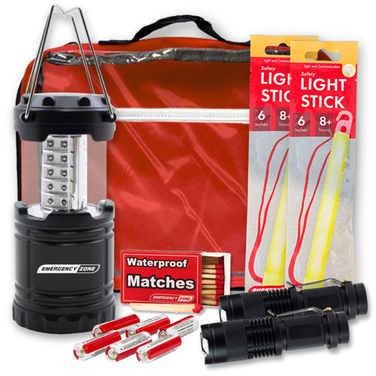Emergency Zone Power Outage Emergency Kit - Items to Provide Light in Durable Nylon Pouch