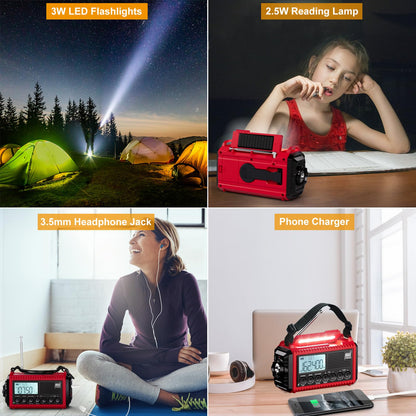 Raynic Emergency Radio, 5000mAh, Solar Hand-Crank AM/FM/SW/NOAA, Charger & Flashlight