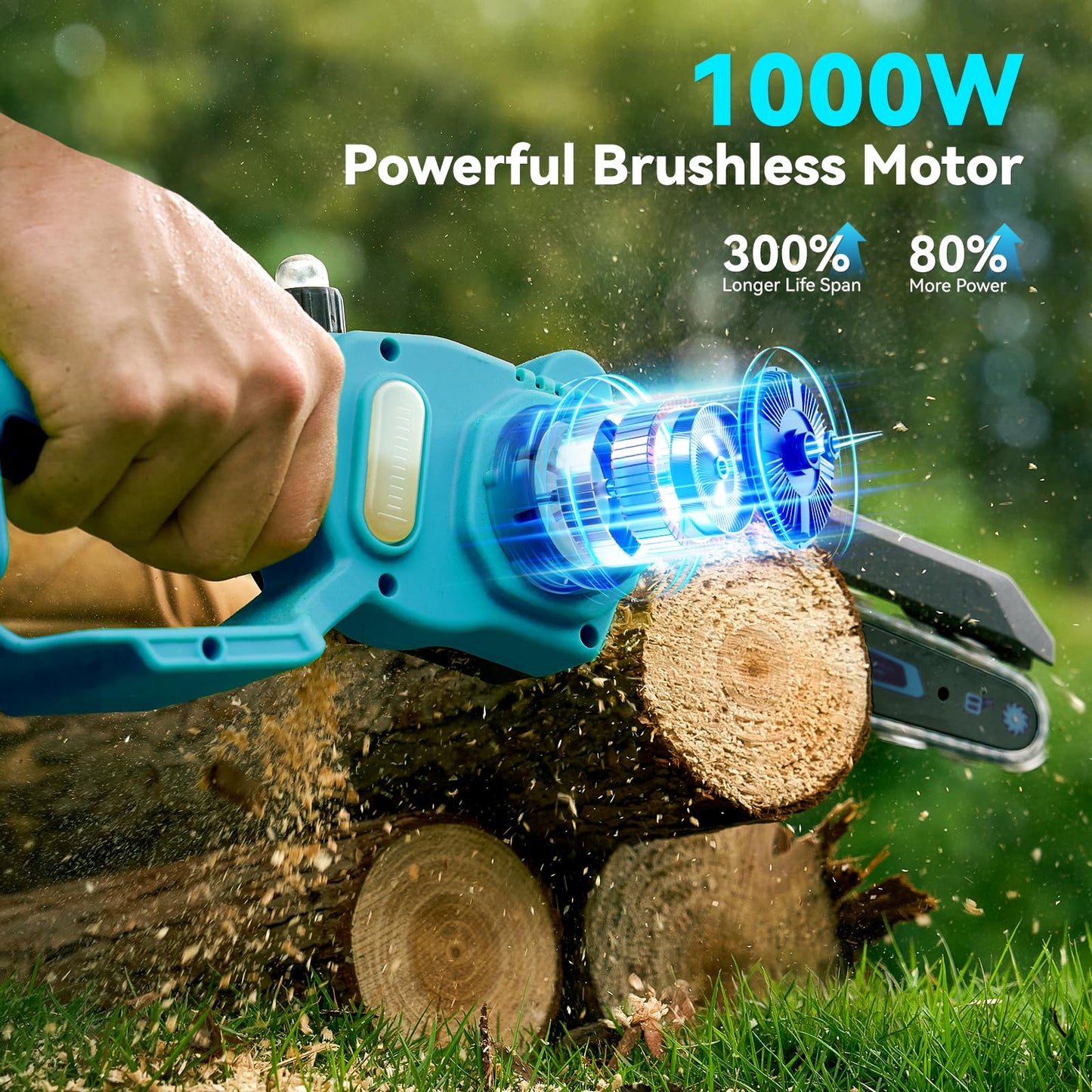Mini Chainsaw Cordless, 8 Inch & 6 Inch Electric Chainsaw Battery Powered, 1000W Brushless Handheld Power Chain Saw with 2 Batteries, Small Tree Saw for Branch Trimming Wood Cutting