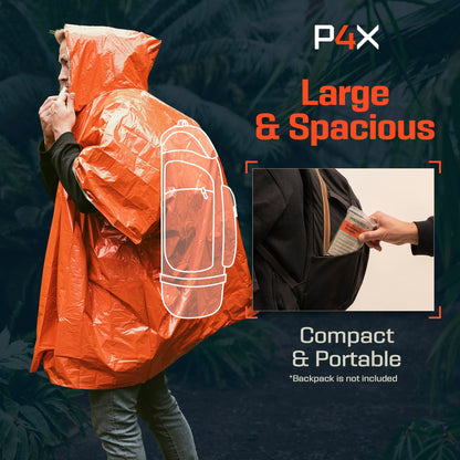 PREPARED4X Hooded Emergency Mylar Poncho