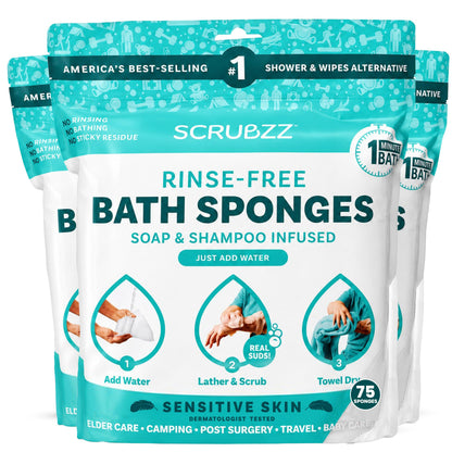 Scrubzz No-Rinse Bathing Wipes, 25 per Pack