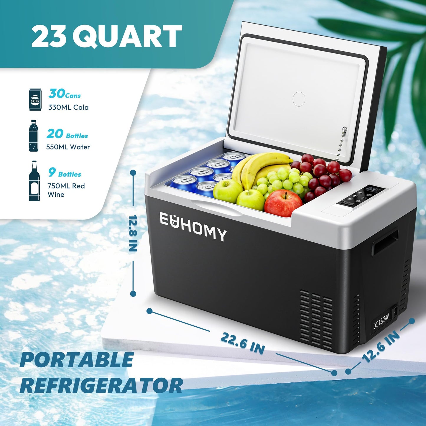 EUHOMY 12 Volt Refrigerator, 19QT(18L) Compressor Electric Cooler APP Control, Car Fridge -4℉~68℉, Portable Refrigerator 12/24V DC 100-240V AC, Portable Freezer for Camping, Travel, Boat