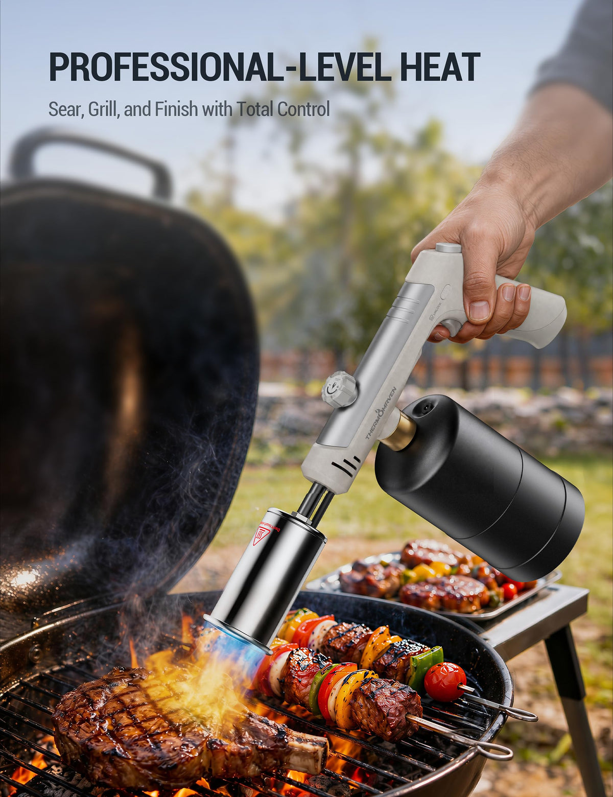 ThermoMaven Propane Torch Gun, One-Touch Max Fire Flame Thrower, Silver