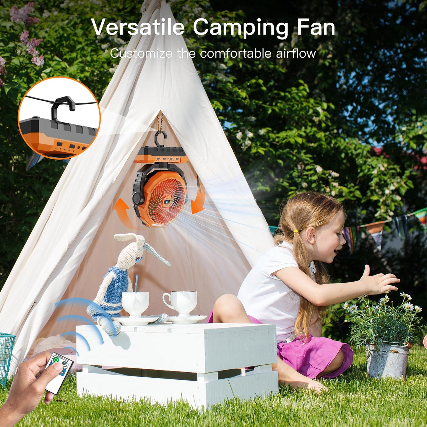 FRIZCOL 3-in-1 Camping Fan - Portable Fans Rechargeable - 24000mAh Battery Powered Fan with Light & Remote for Indoor, Outdoor, Tent, Travel, Fishing, Jobsite, Gifts for Men Dad Him - Orange