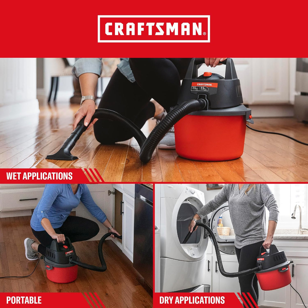 CRAFTSMAN CMXEVBE17250 2.5 Gallon 2.5 Peak HP Wet Dry Shop Vacuum
