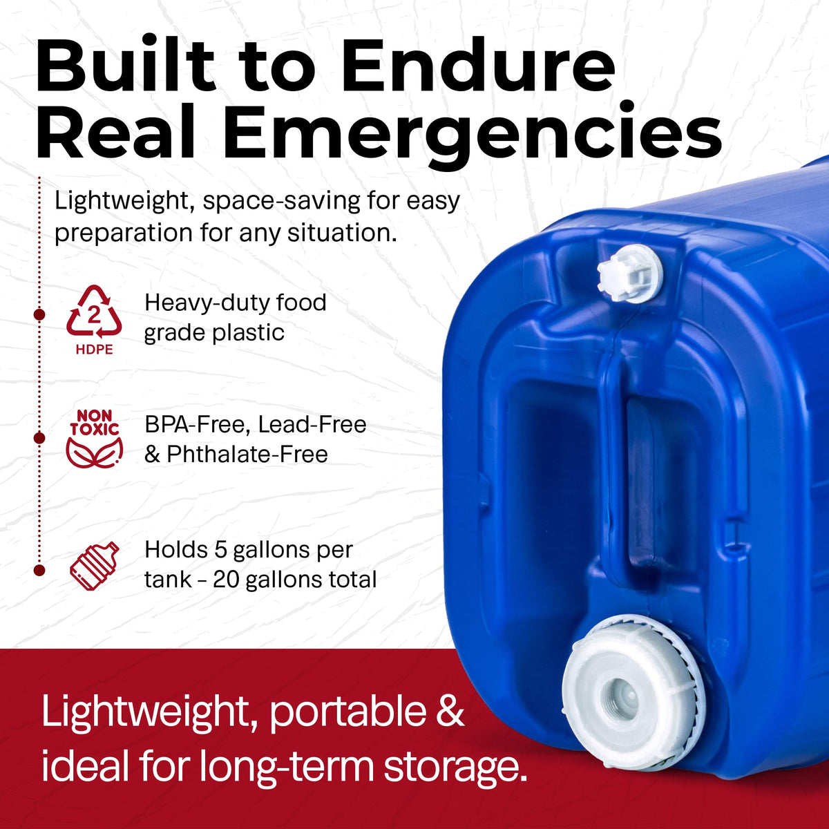 5-Gallon Stackable Water Storage Containers, 4-Pack