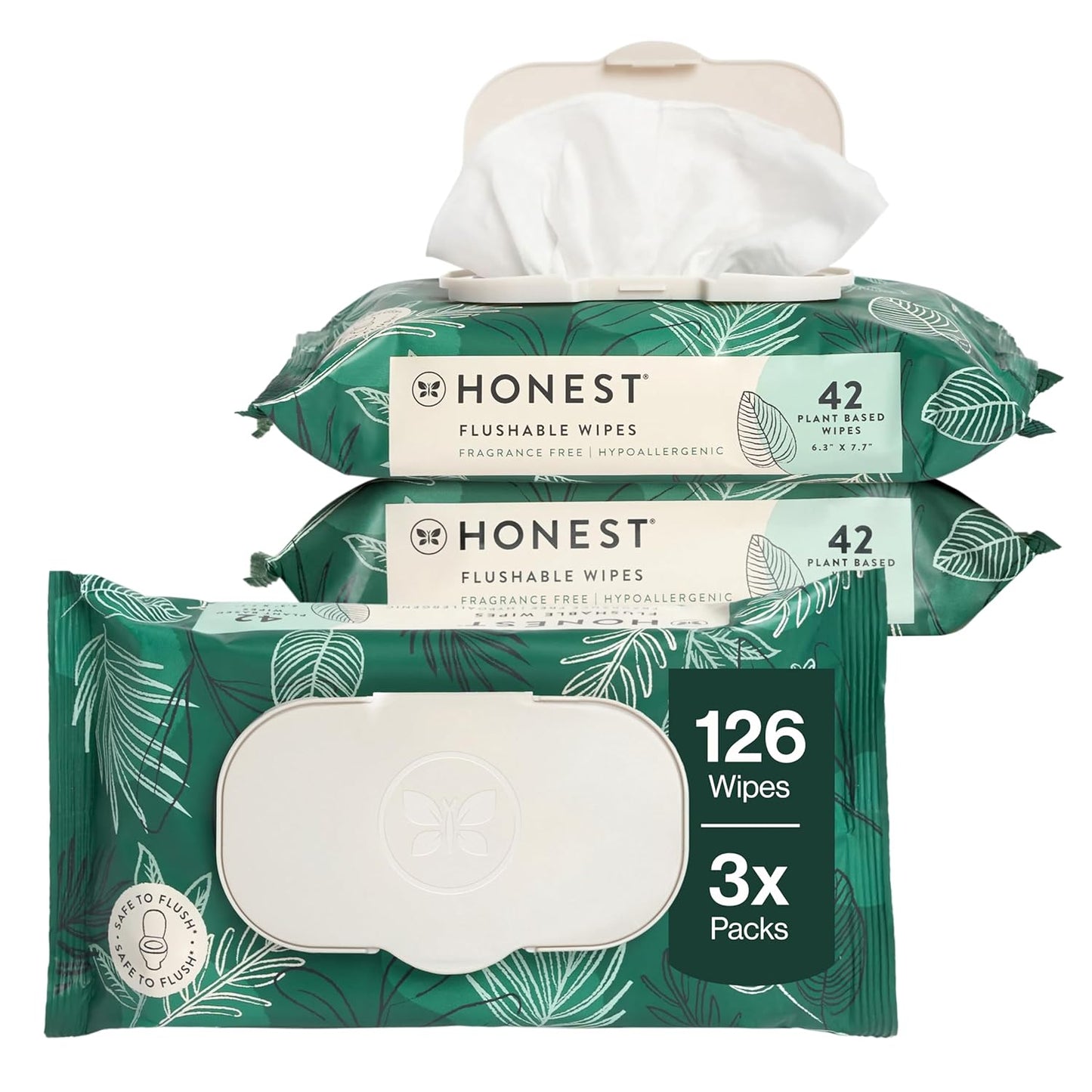 The Honest Company Hypoallergenic Flushable Wipes for Sensitive Skin, Gilded Wings, 42 Count
