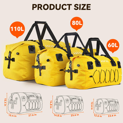 HEETA Waterproof Duffel Bag Motorcycle Dry Bag Backpack, 60L/80L Extra Large Rolltop Travel Duffle Bags with Straps & Handles for Kayaking Rafting Boating Canoeing Camping Gym Beach Cruise Ship