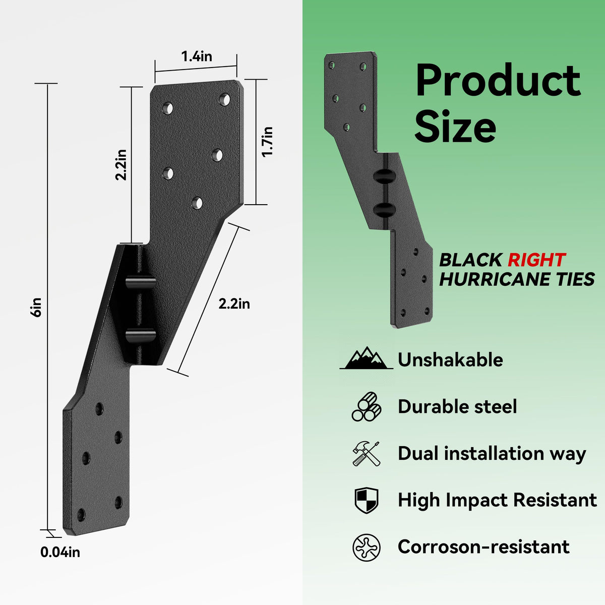 10 PCS Heavy Duty Black Hurricane Ties for Rafters,13 Gauge Thickness 2.2mm