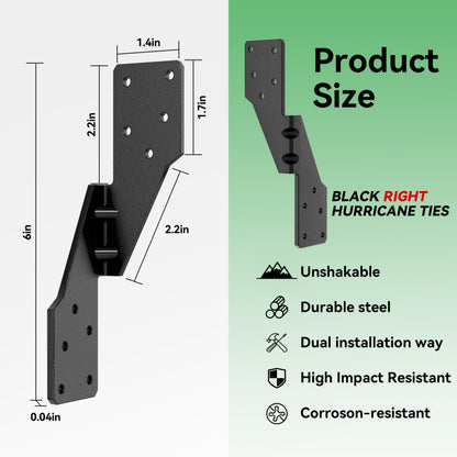 10 PCS Heavy Duty Black Hurricane Ties for Rafters,13 Gauge Thickness 2.2mm