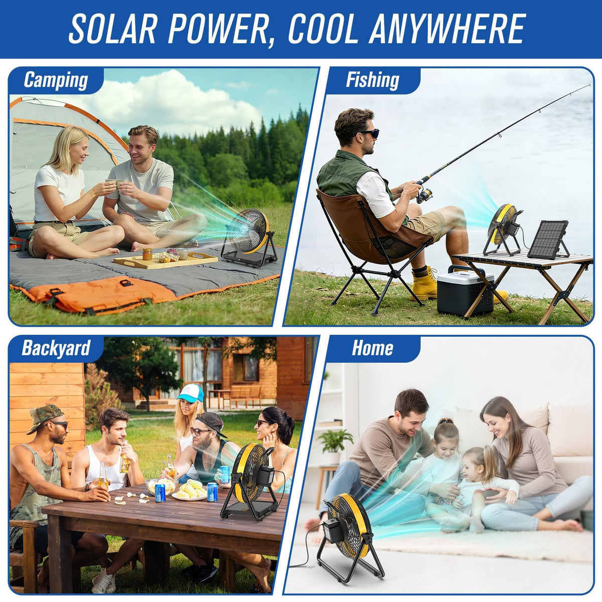 16" Solar Powered Fan with 20W Detachable Solar Panel, Black