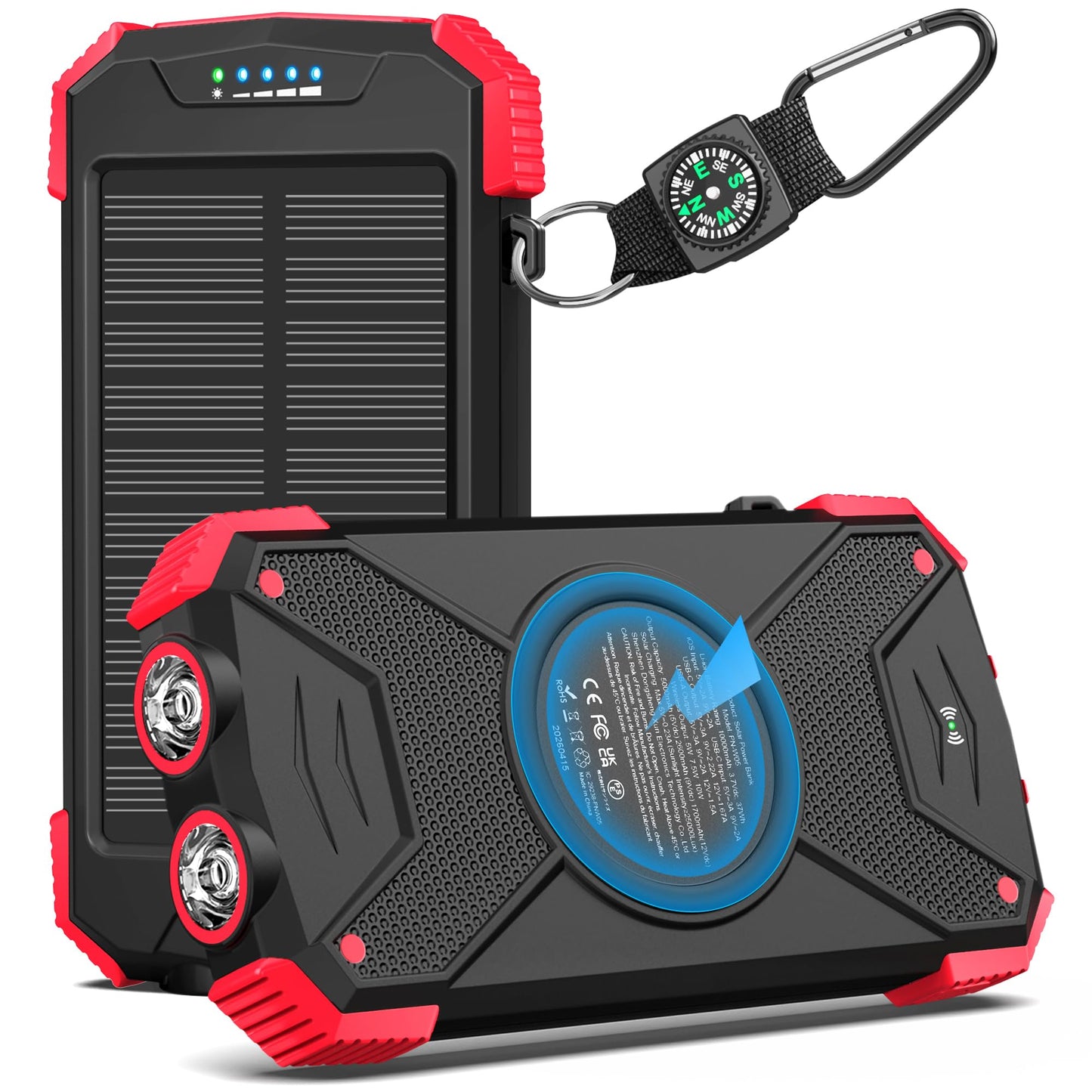 BLAVOR Solar Power Bank 10,000mAh, Portable Wireless Charger, 20W Fast Charging External Battery Pack with USB C for Cell Phones, Solar Panel Charging with Dual Flashlight for Camping