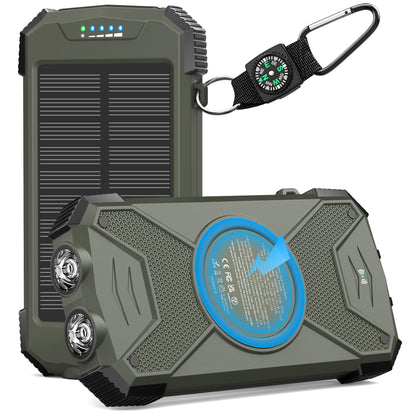 BLAVOR Solar Power Bank 10,000mAh, Portable Wireless Charger, 20W Fast Charging External Battery Pack with USB C for Cell Phones, Solar Panel Charging with Dual Flashlight for Camping