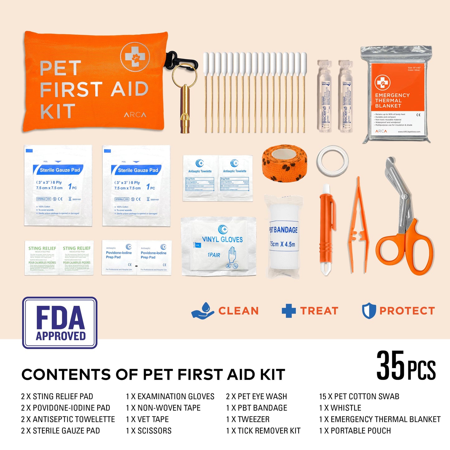 ARCA PET Cat & Dog First Aid Kit for Car - Pet Emergency Kit for Home Office Travel – Dog Camping Essentials with Digital Thermometer, Muzzle & Mini First Aid Pouch