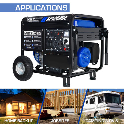 DuroMax XP12000EH 12,000-Watt Dual Fuel Portable Generator – Gas & Propane, Electric Start, Whole Home Backup Power, Transfer Switch Ready, RV & Emergency Ready