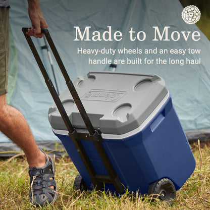 Coleman Classic Series Insulated Portable Rolling Cooler with Wheels, Leak-Resistant Outdoor Hard Cooler Keeps Ice up to 5 Days, 100-Quart