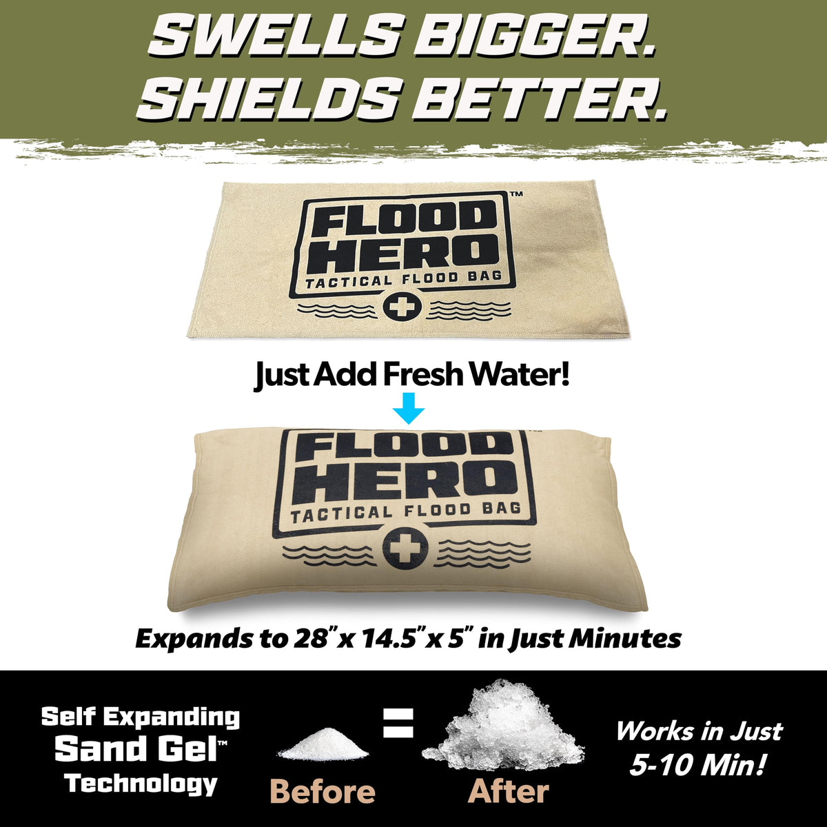 Flood Hero 6 ft Water Activated Sandbags - 2 Pack Flood Bag Barriers for Home