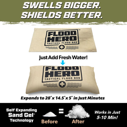 Flood Hero 6 ft Water Activated Sandbags - 2 Pack Flood Bag Barriers for Home