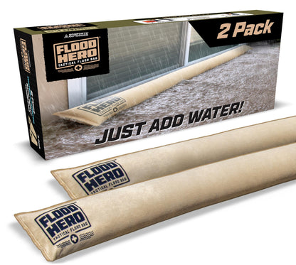 Flood Hero 6 ft Water Activated Sandbags - 2 Pack Flood Bag Barriers for Home