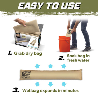 Flood Hero 6 ft Water Activated Sandbags - 2 Pack Flood Bag Barriers for Home