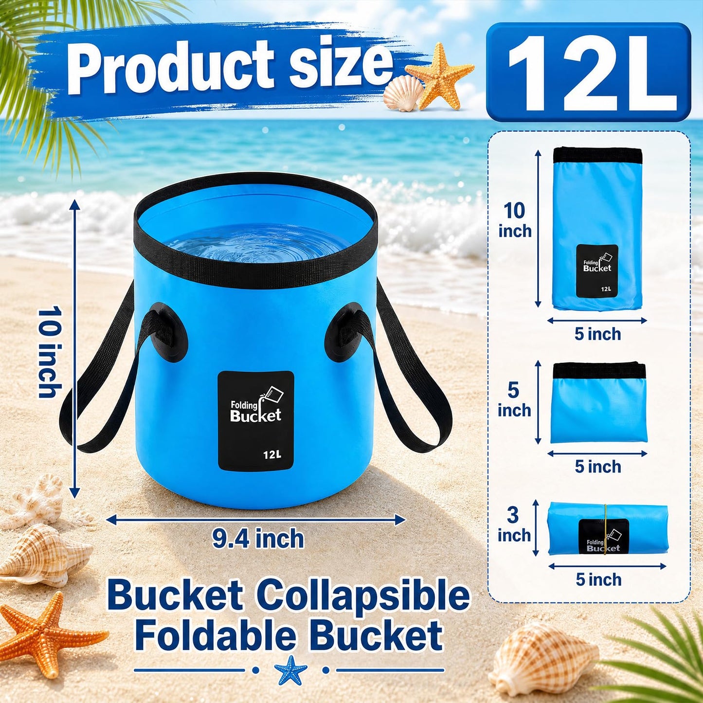 3 Gallon 4 Pack Collapsible Bucket, Foldable Water Bucket with Handles, Portable Camping Buckets for Fishing, Hiking, Cleaning, Outdoor & Travel Use (Multicolor)
