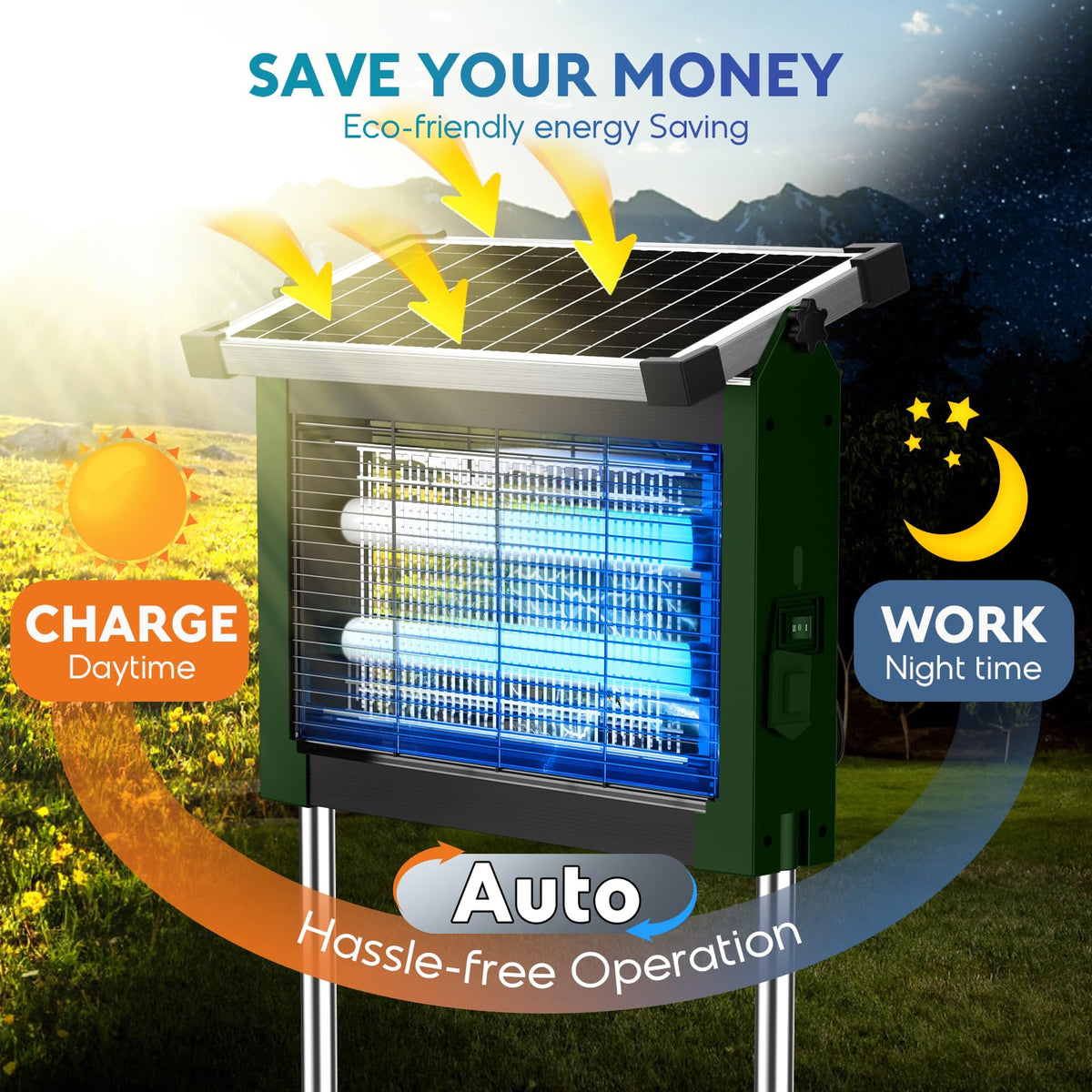 Solar Bug Zapper 4500V, Waterproof Mosquito Zapper Fly Traps Outdoor Patio