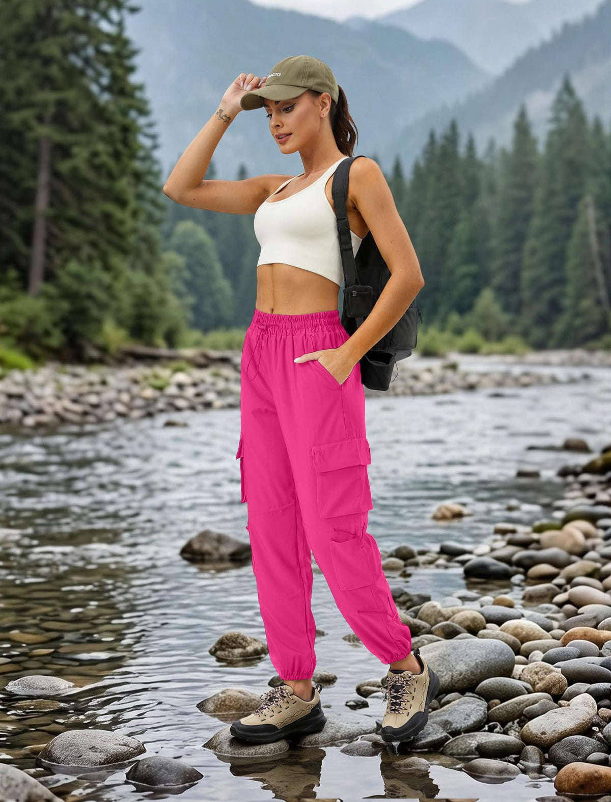 COPYLEAF Parachute Cargo Pants Women with 6 Pockets Quick Dry Hiking Pants