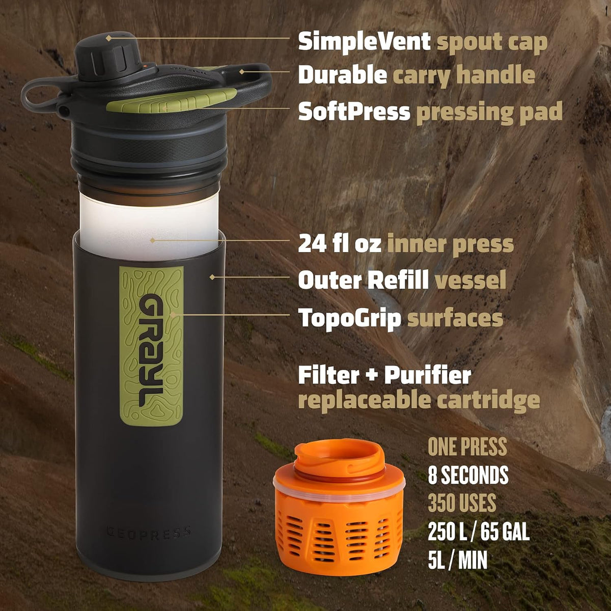 GRAYL GeoPress 24 oz Water Purifier Bottle