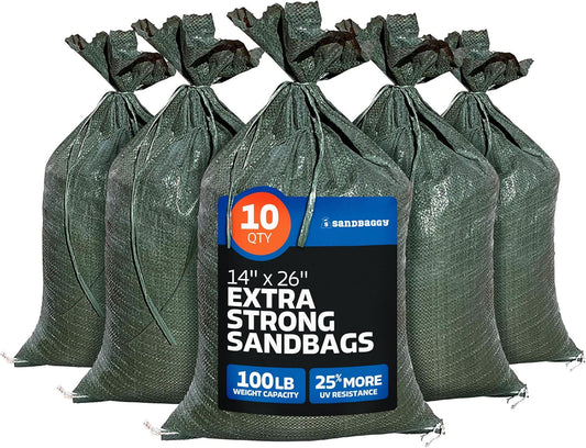 Sandbaggy Heavy-Duty Empty Sandbags, 14 × 26 in., Reusable UV-Resistant, 10-Pack
