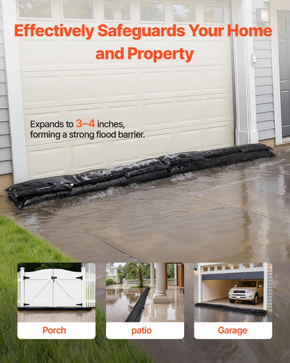 VEVOR Flood Barrier, 10-Pack, 5 × 0.7 ft Water-Activated Sandless Bags with Bucket
