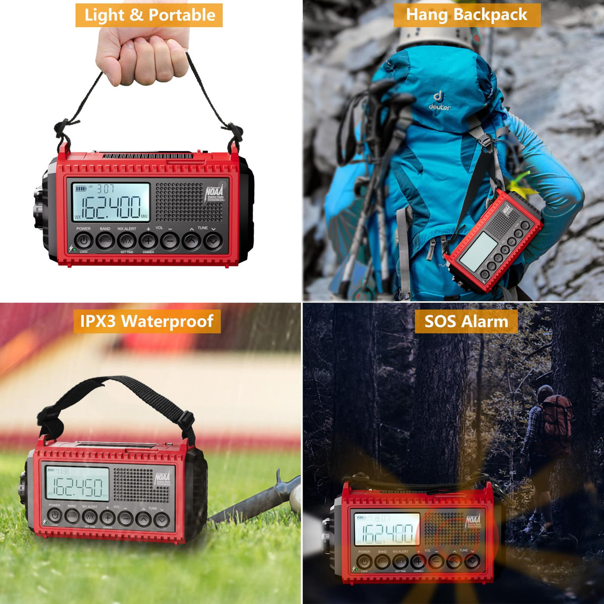 Raynic Emergency Radio, 5000mAh, Solar Hand-Crank AM/FM/SW/NOAA, Charger & Flashlight