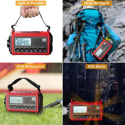 Raynic Emergency Radio, 5000mAh, Solar Hand-Crank AM/FM/SW/NOAA, Charger & Flashlight