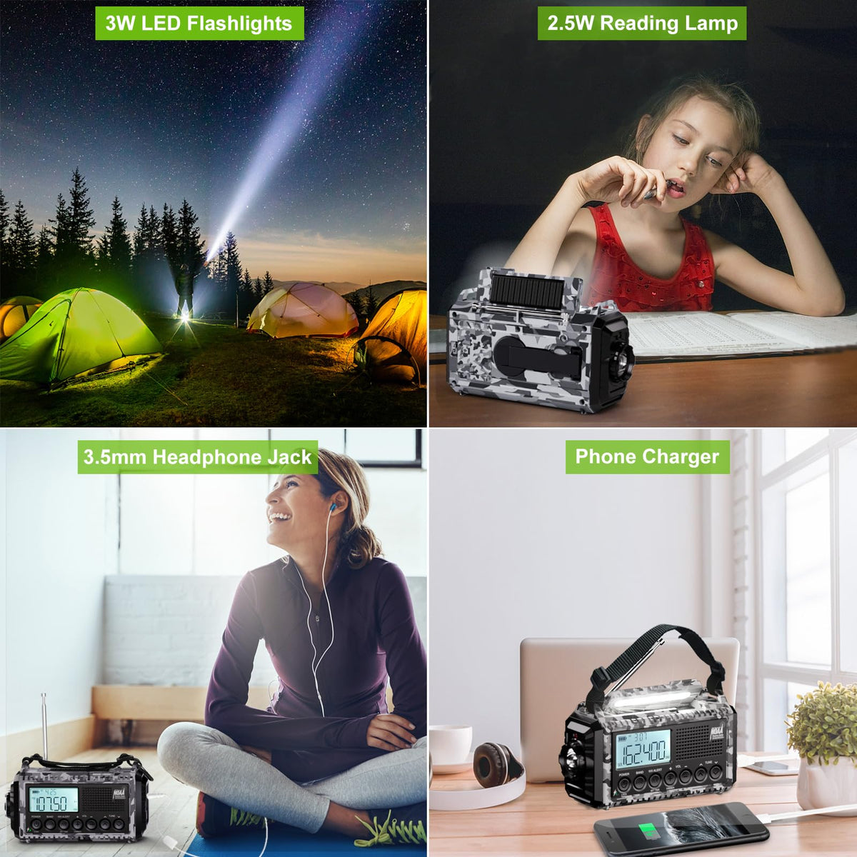 Raynic Emergency Radio, 5000mAh, Solar Hand-Crank AM/FM/SW/NOAA, Charger & Flashlight