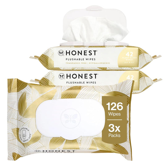 The Honest Company Hypoallergenic Flushable Wipes for Sensitive Skin, Gilded Wings, 42 Count