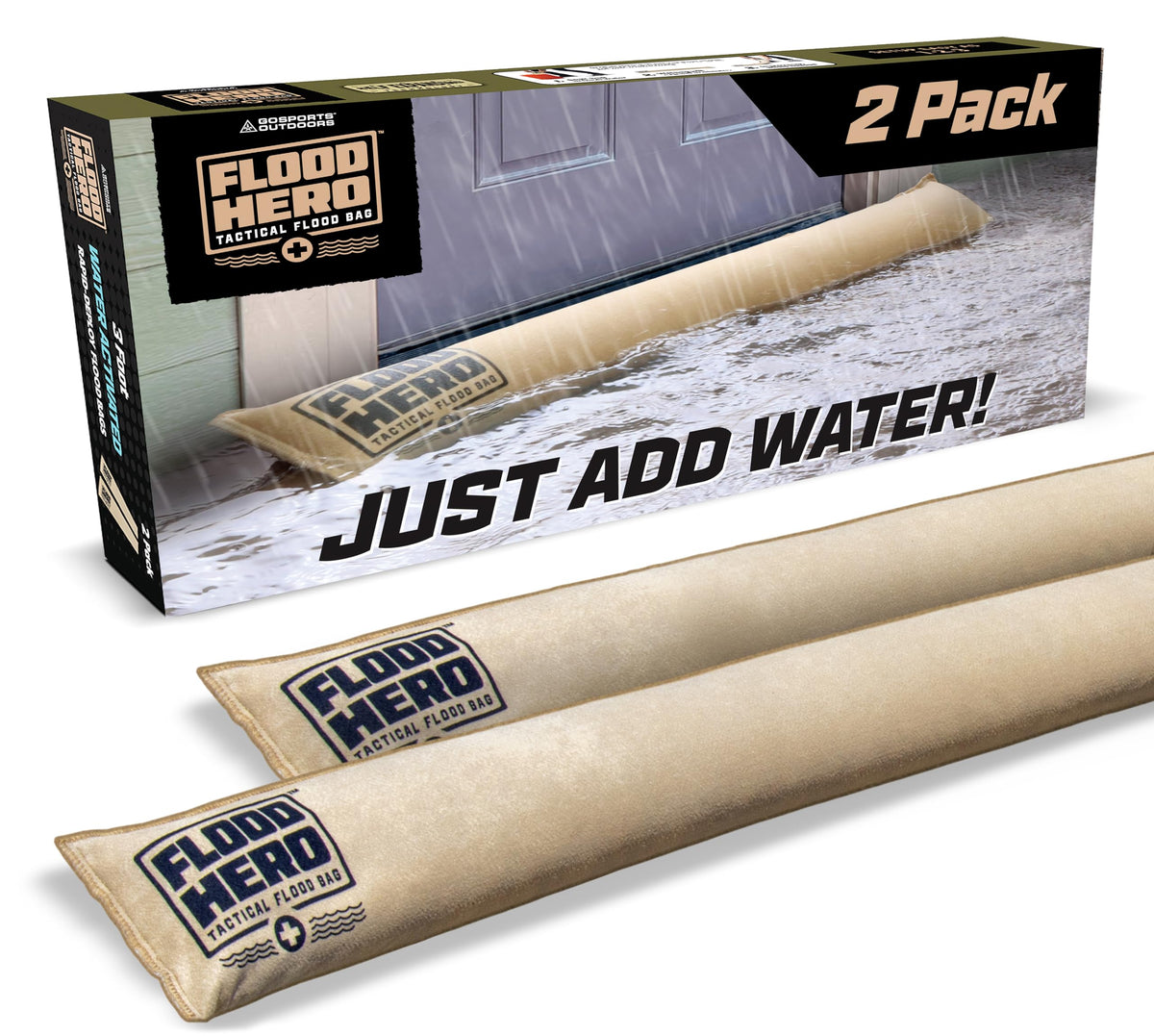 Flood Hero 6 ft Water Activated Sandbags - 2 Pack Flood Bag Barriers for Home