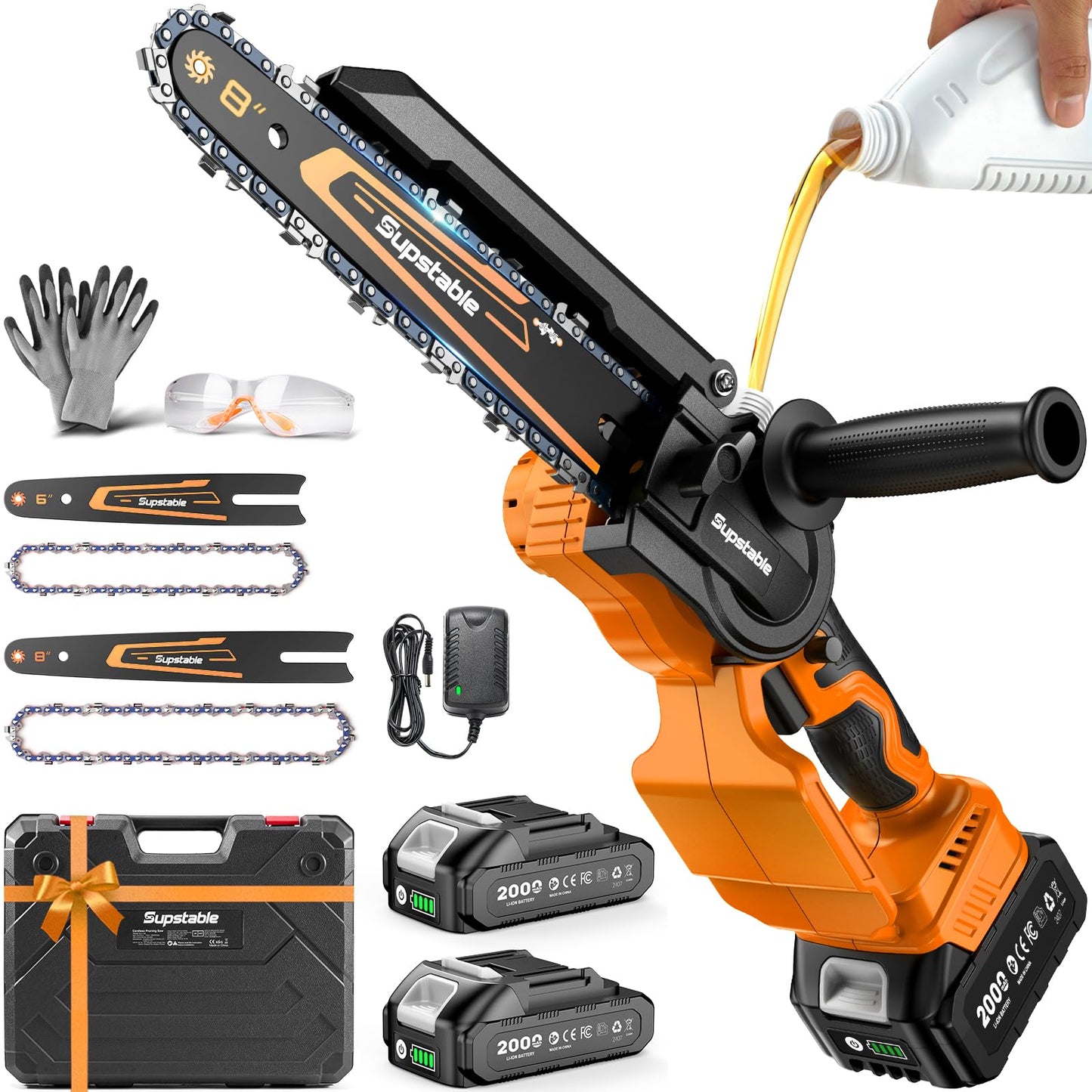 Mini Chainsaw Cordless, 8 Inch & 6 Inch Electric Chainsaw Battery Powered, 1000W Brushless Handheld Power Chain Saw with 2 Batteries, Small Tree Saw for Branch Trimming Wood Cutting
