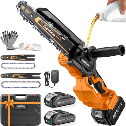 Mini Chainsaw Cordless, 8 Inch & 6 Inch Electric Chainsaw Battery Powered, 1000W Brushless Handheld Power Chain Saw with 2 Batteries, Small Tree Saw for Branch Trimming Wood Cutting
