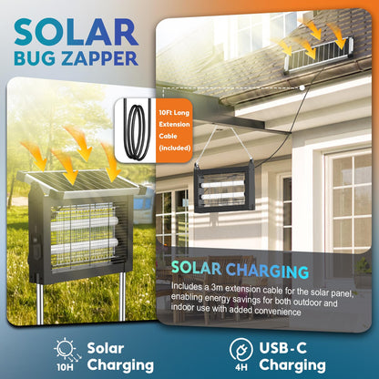 Solar Bug Zapper 4500V, Waterproof Mosquito Zapper Fly Traps Outdoor Patio