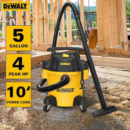 DEWALT DXV05P 5-Gallon Wet/Dry Vac, 4 Peak HP, 1-7/8-Inch Hose, Yellow