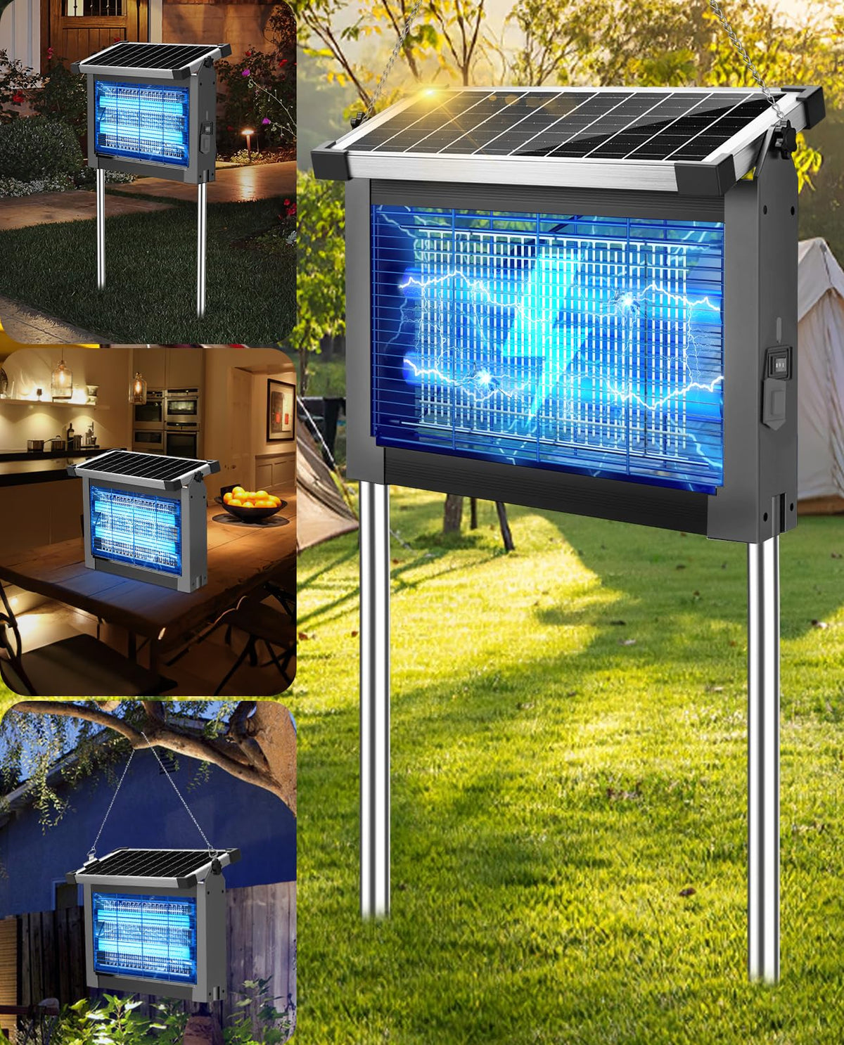 Solar Bug Zapper 4500V, Waterproof Mosquito Zapper Fly Traps Outdoor Patio