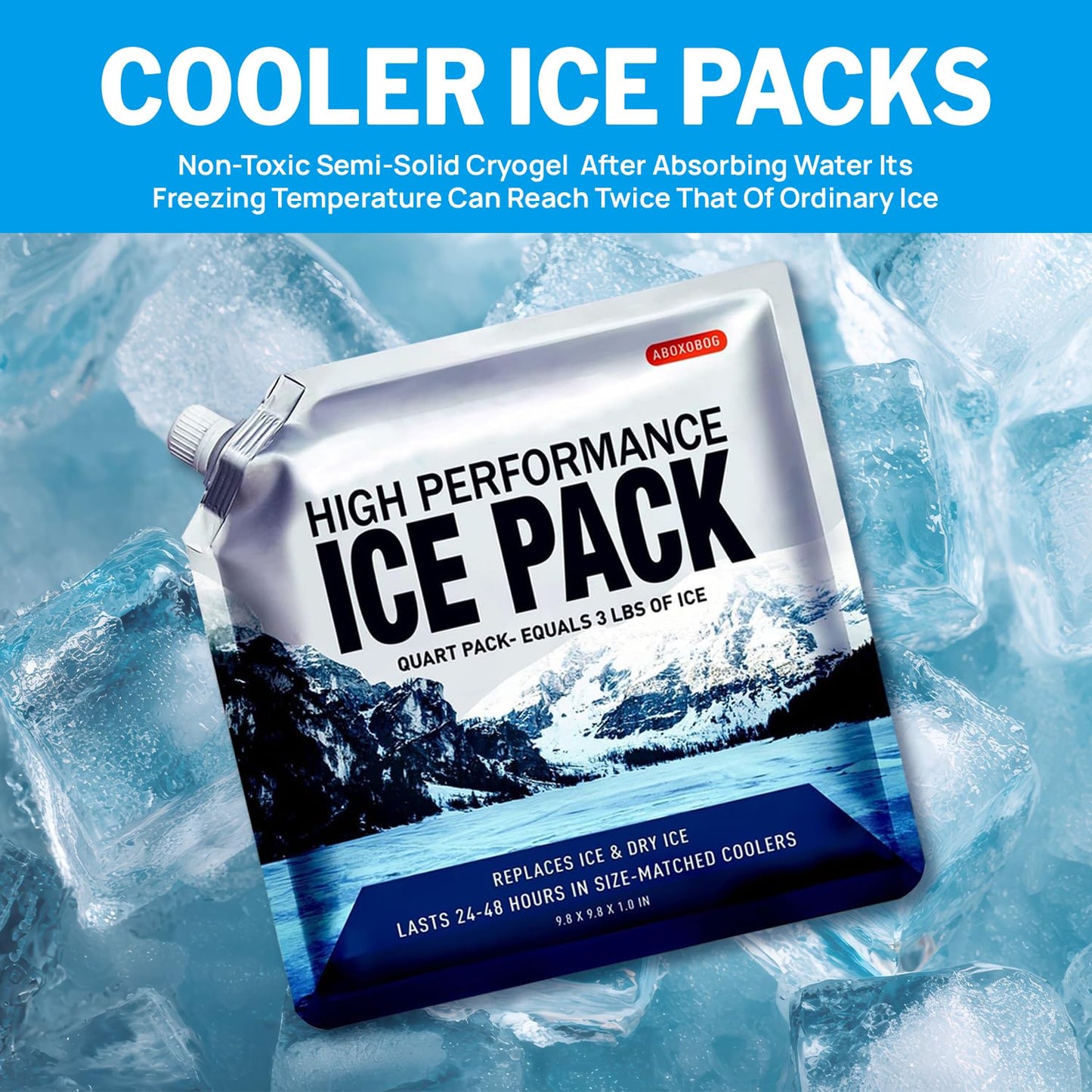 Reusable Ice Packs for Coolers Long Lasting Gel Freezer Packs for Lunch Bags Cooler Backpack Lunch Box for Camping & Picnics (9.8"x9.8"x4P)