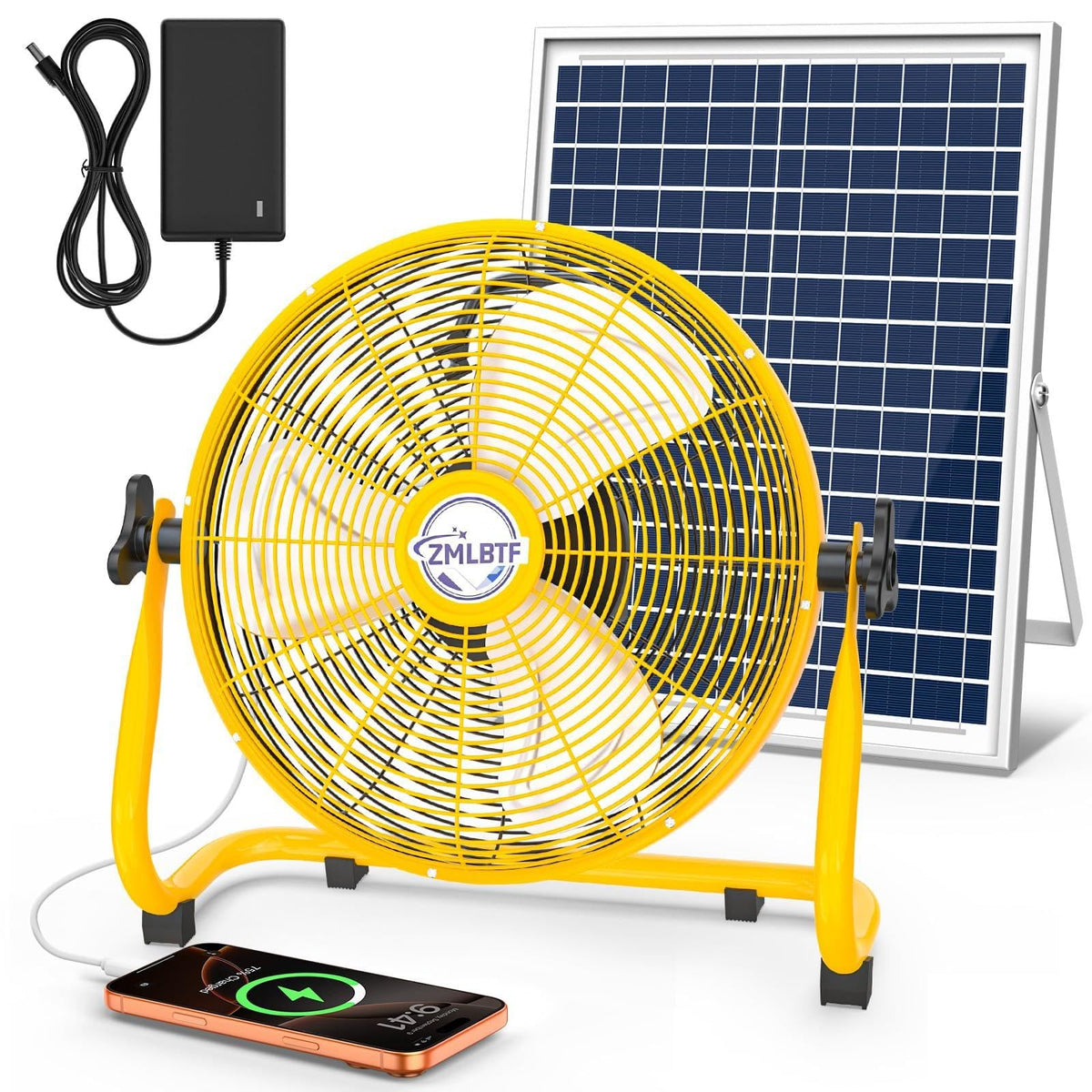 16" Solar Powered Fan with 20W Detachable Solar Panel, Black